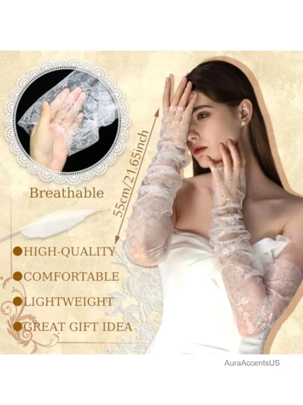Lace Floral Gloves Fingerless Elbow Length Wedding Hand Accessories
